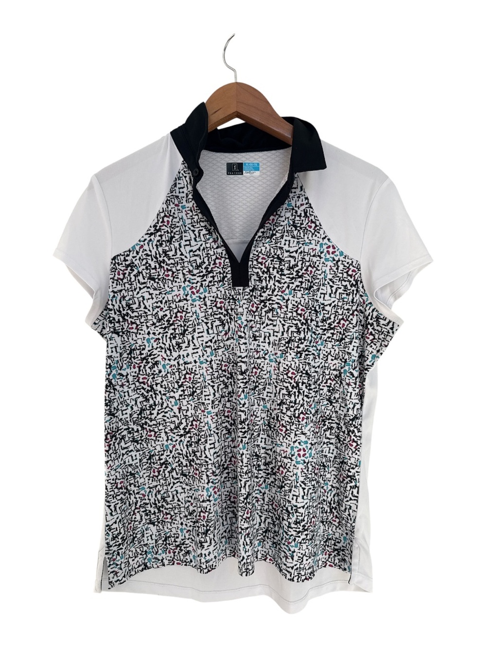 PGA Black & White Patterned Short Sleeve Golf  Polo Top -  Women